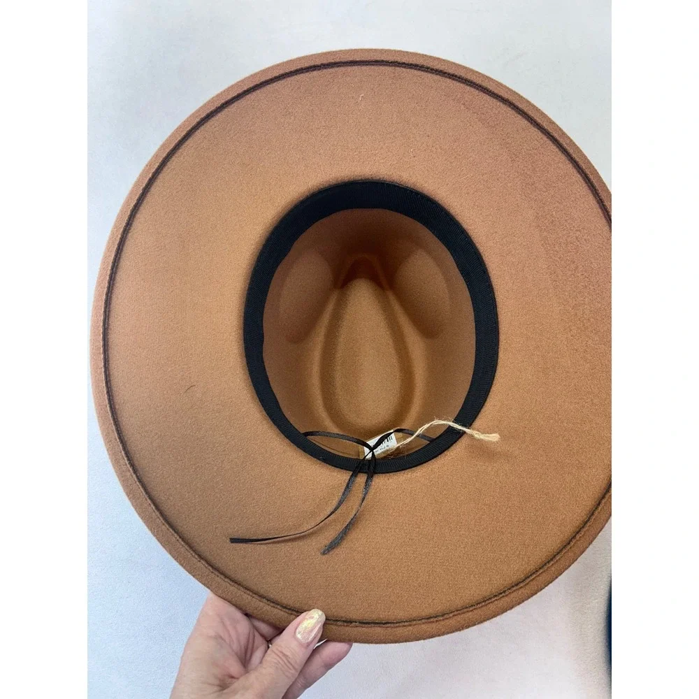 Fedora Womens Burnt felt Hat Brown Hand‎ Drawn Mountain Floral Concho Chain New